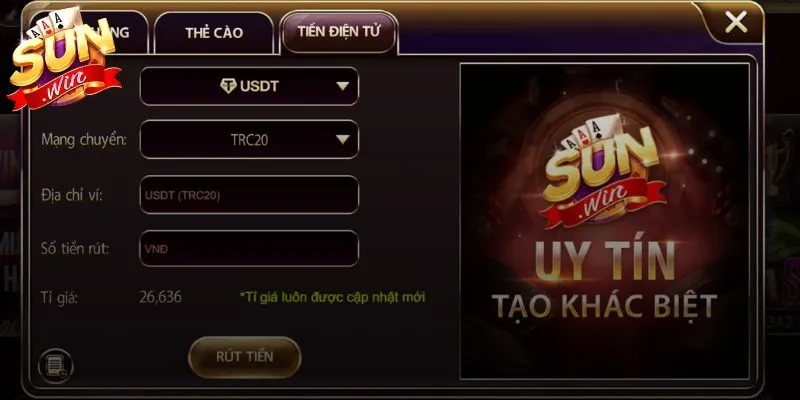 Rút tiền Sunwin qua ví điện tử phổ biến nhanh