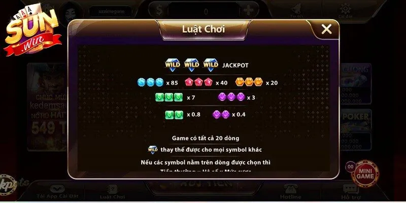 Các biểu tượng và tỷ lệ thưởng trong kim cương tại Sunwin